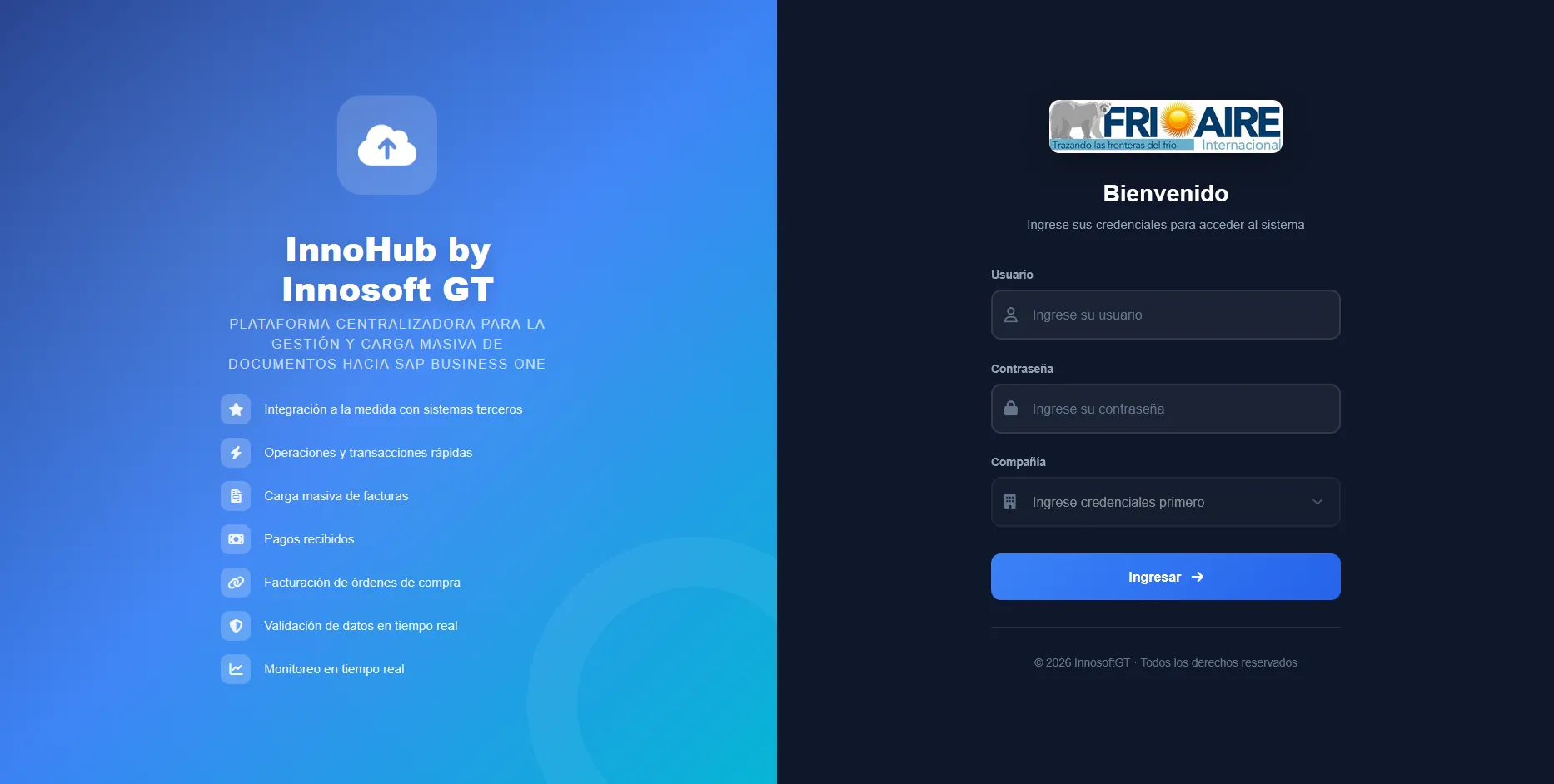 Pantalla de Inicio de sesión en InnoHub