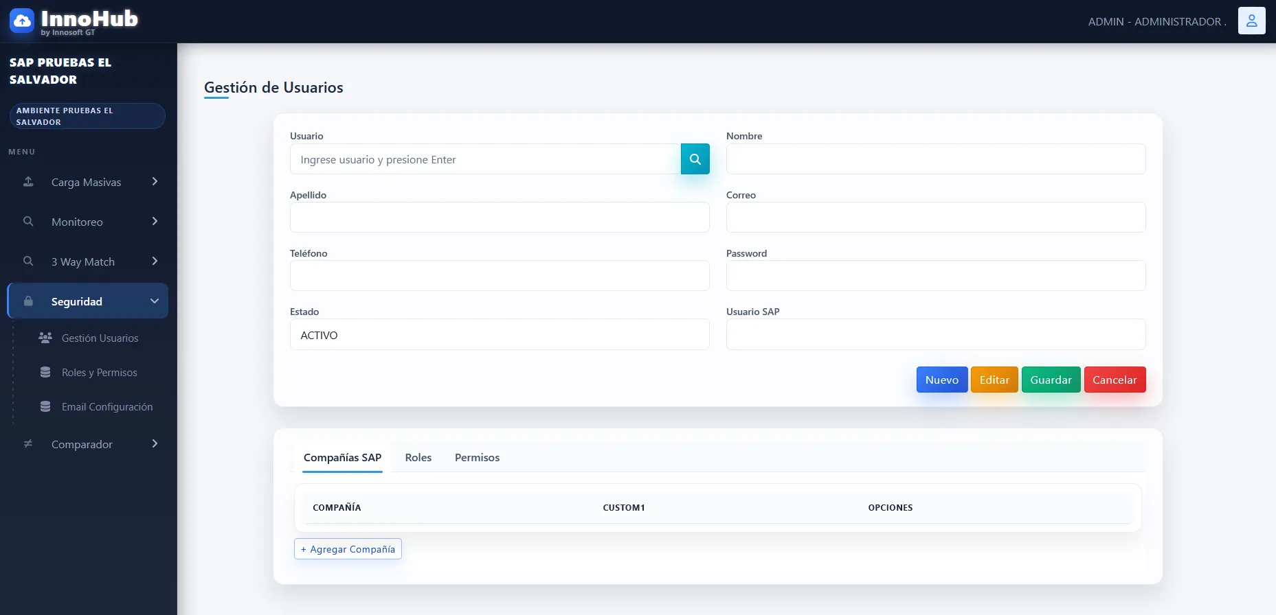 Pantalla de Usuarios en InnoHub